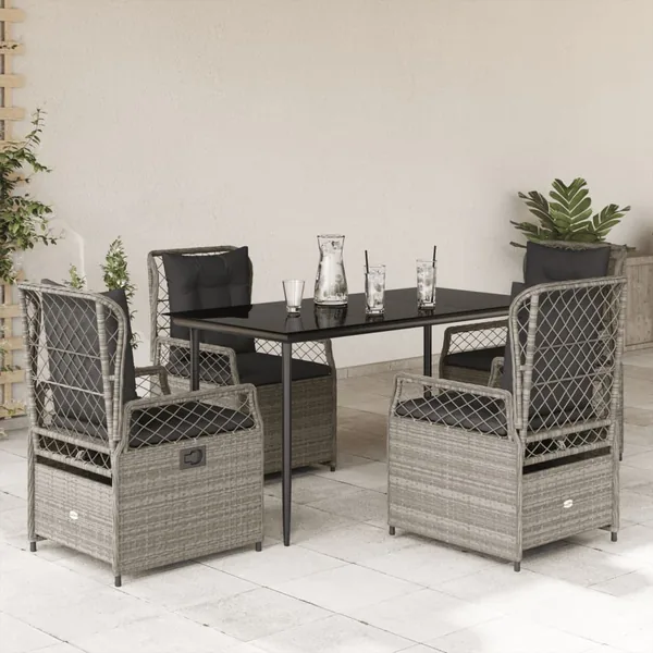 Ensemble à manger de jardin et coussins 5 pcs gris clair rotin