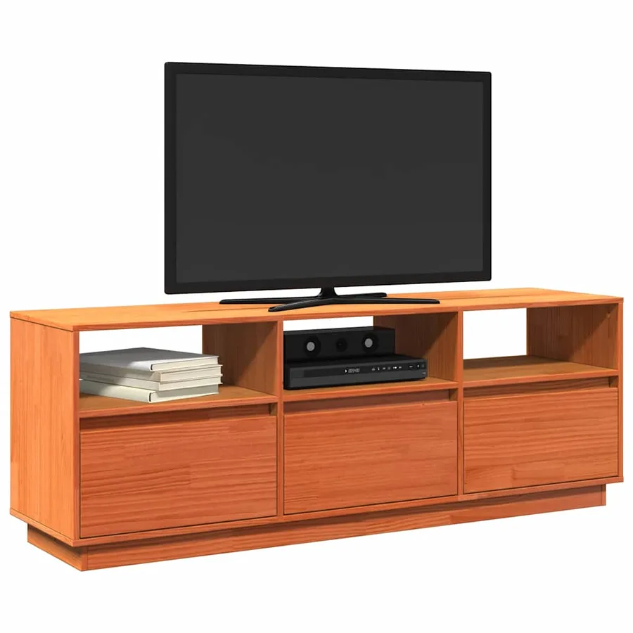 Meuble TV cire marron 140x37x50 cm bois pin massif - 4