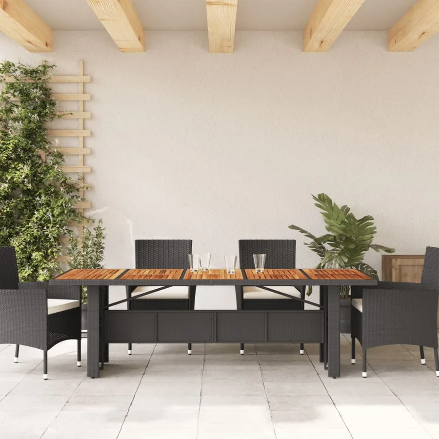 Table de jardin et dessus en bois d'acacia noir résine tressée - 3