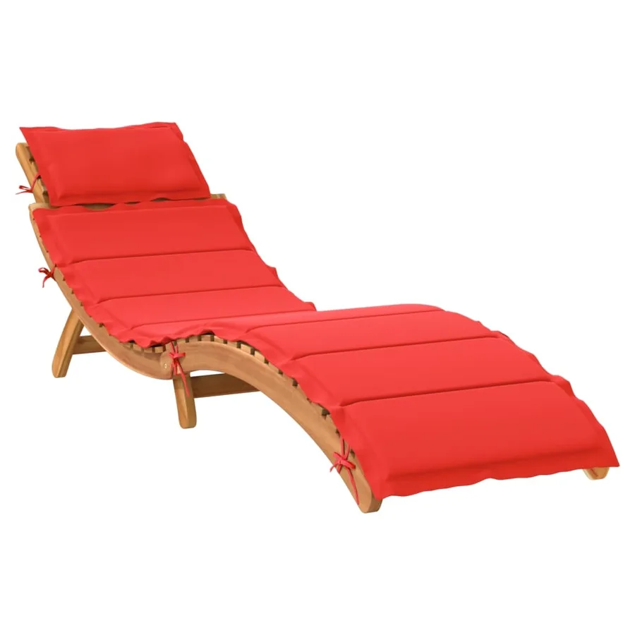 Chaise longue avec coussin rouge bois d'acacia solide - 2