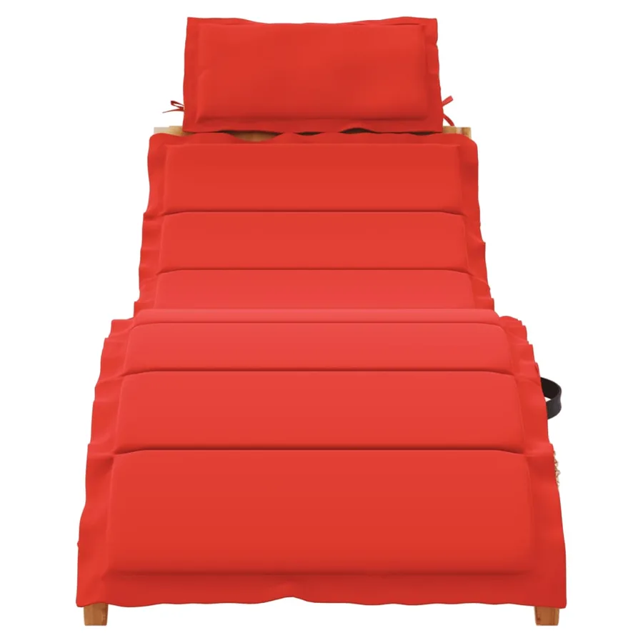 Chaise longue avec coussin rouge bois d'acacia solide - 3