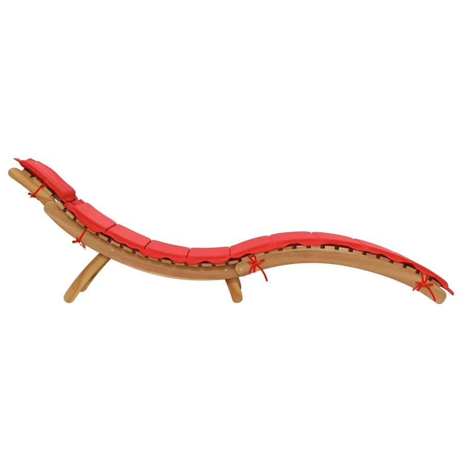 Chaise longue avec coussin rouge bois d'acacia solide - 4