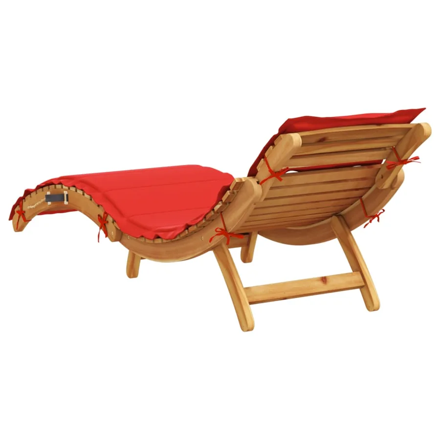 Chaise longue avec coussin rouge bois d'acacia solide - 5