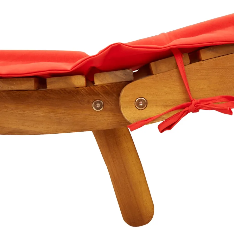 Chaise longue avec coussin rouge bois d'acacia solide - 7