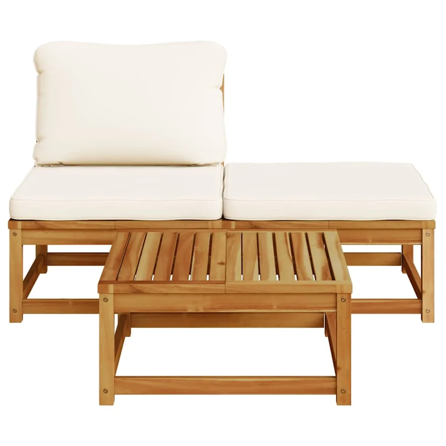 Salon de jardin 3 pcs avec coussins bois massif d'acacia - 4