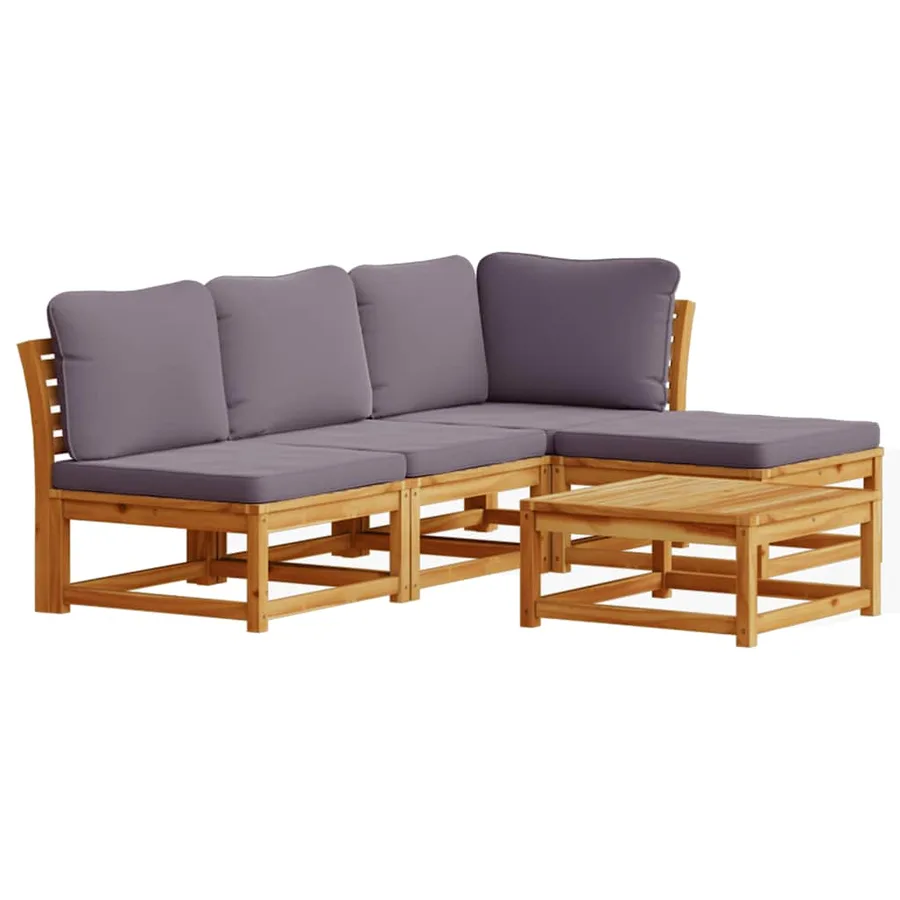 Salon de jardin avec coussins 5 pcs Bois d'acacia solide - 2