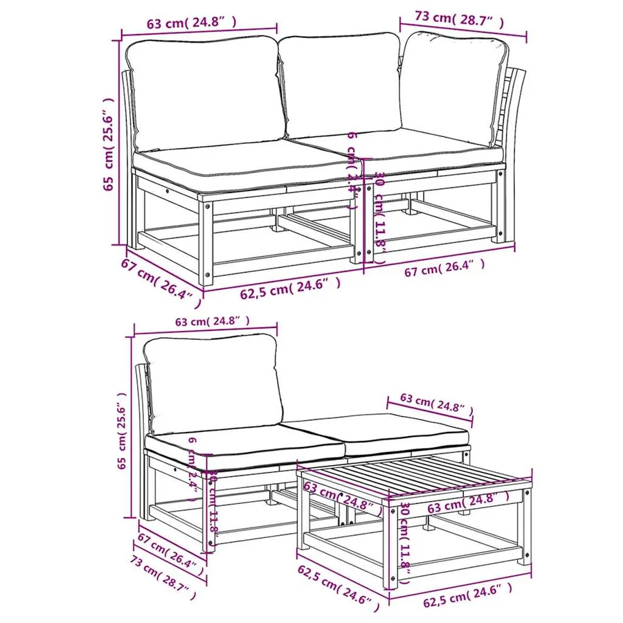 Salon de jardin avec coussins 5 pcs Bois d'acacia solide - 8
