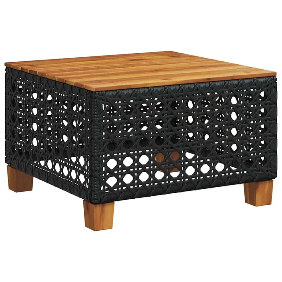 Table de jardin noir 55x55x36 cm résine tressée et bois acacia - 2