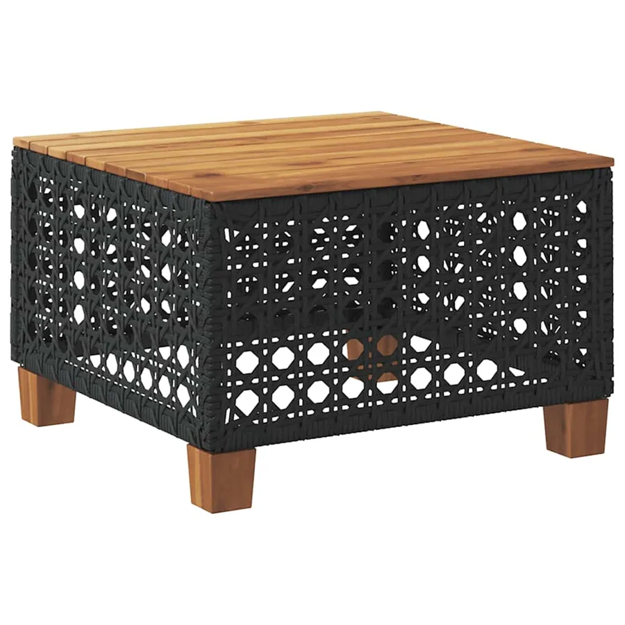 Table de jardin noir 55x55x36 cm résine tressée et bois acacia - 5