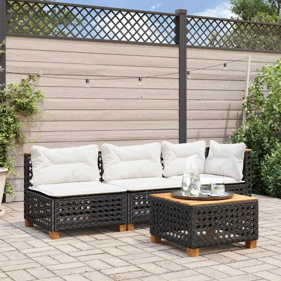 Table de jardin noir 55x55x36 cm résine tressée et bois acacia - 7