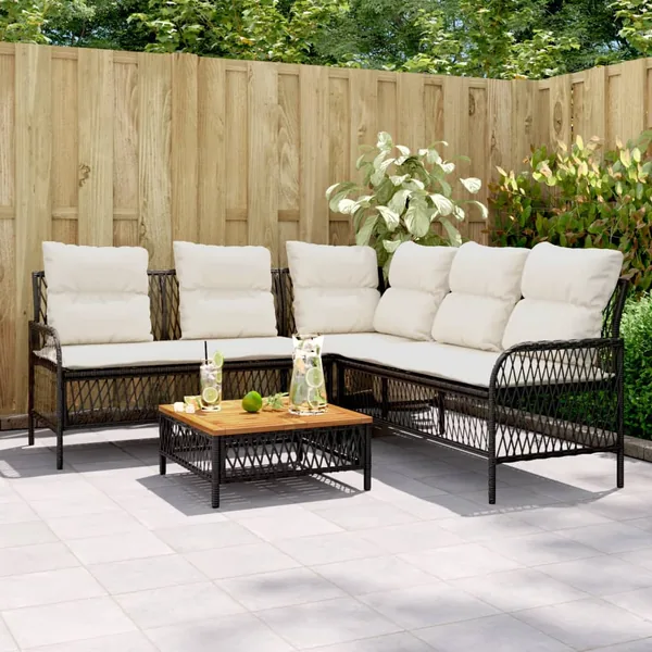 Canapés de jardin 2 pcs avec coussins Noir Résine tressée