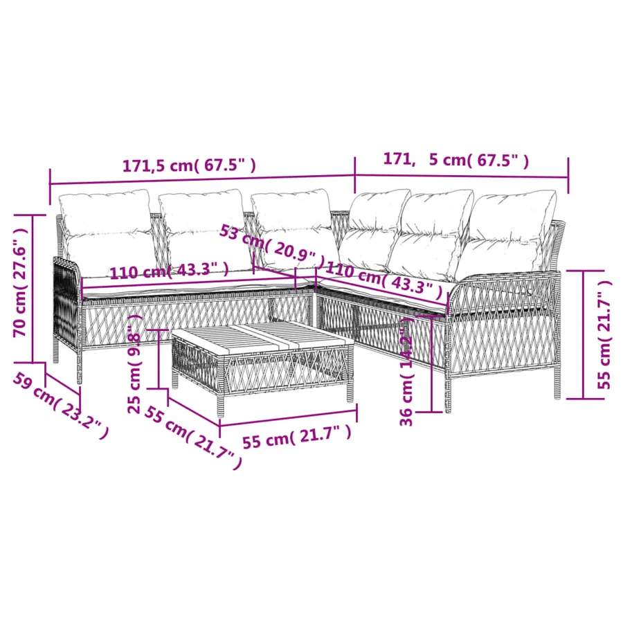 Canapés de jardin 2 pcs avec coussins Noir Résine tressée - 11