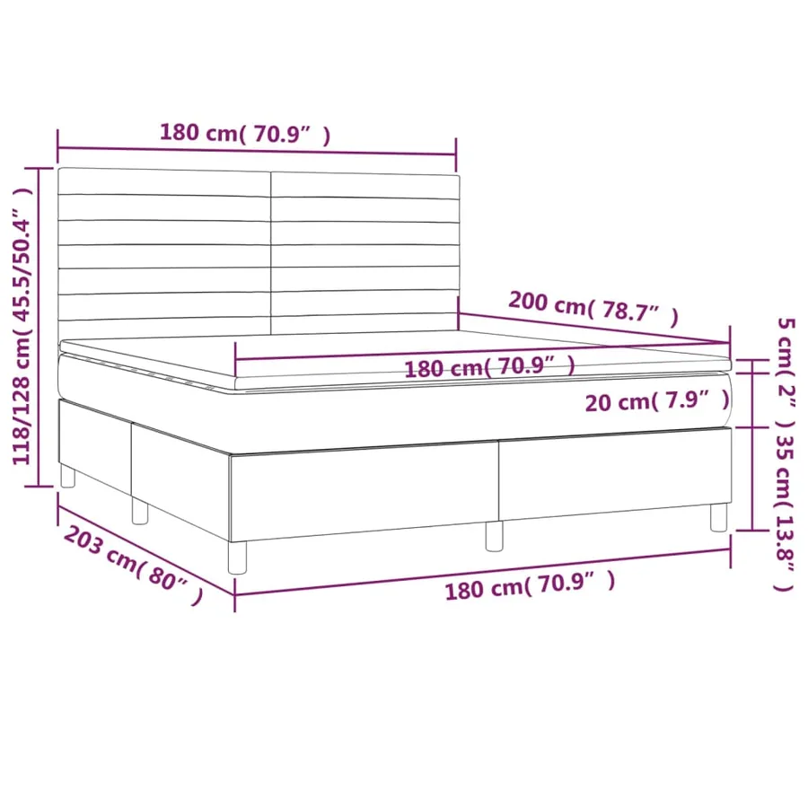 Sommier à lattes de lit et matelas et LED Crème 180x200cm Tissu - 8