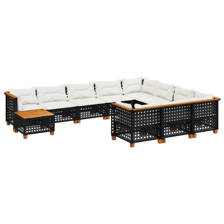Salon de jardin 11 pcs avec coussins noir résine tressée - 2