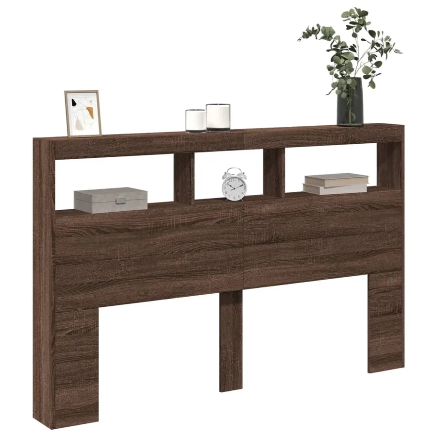 Armoire tête de lit avec LED chêne marron 160x17x102 cm - 5