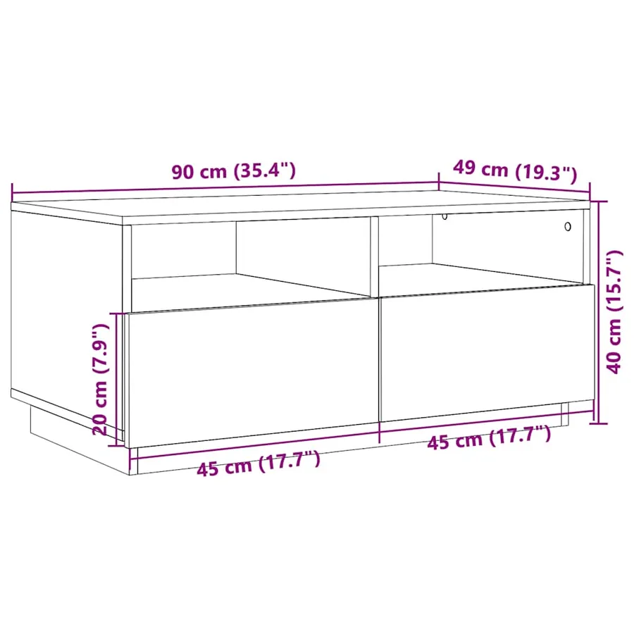 Table basse avec lumières LED noir 90x49x40 cm - 16