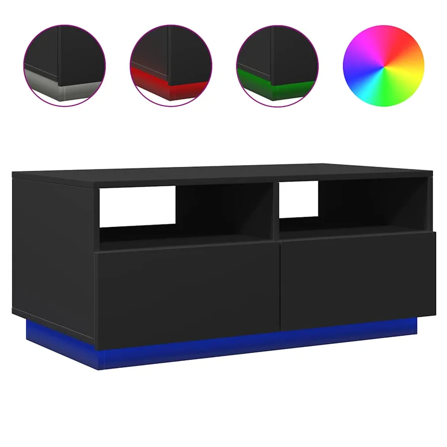 Table basse avec lumières LED noir 90x49x40 cm - 2