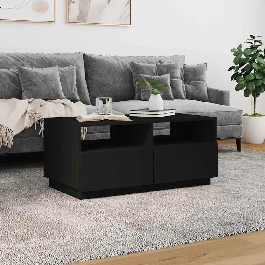Table basse avec lumières LED noir 90x49x40 cm - 4