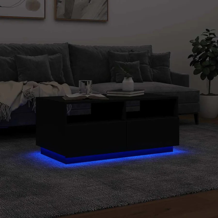 Table basse avec lumières LED noir 90x49x40 cm - 5