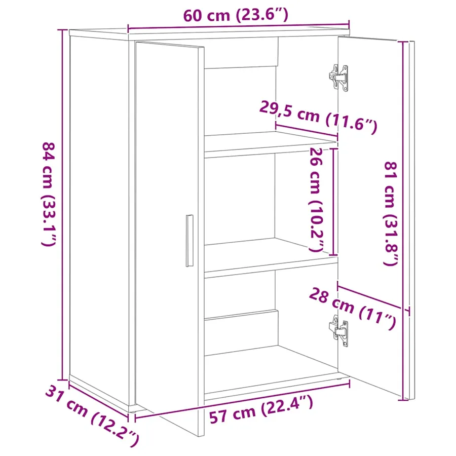 Buffets 2 pcs gris béton 60x31x84 cm bois d'ingénierie - 10