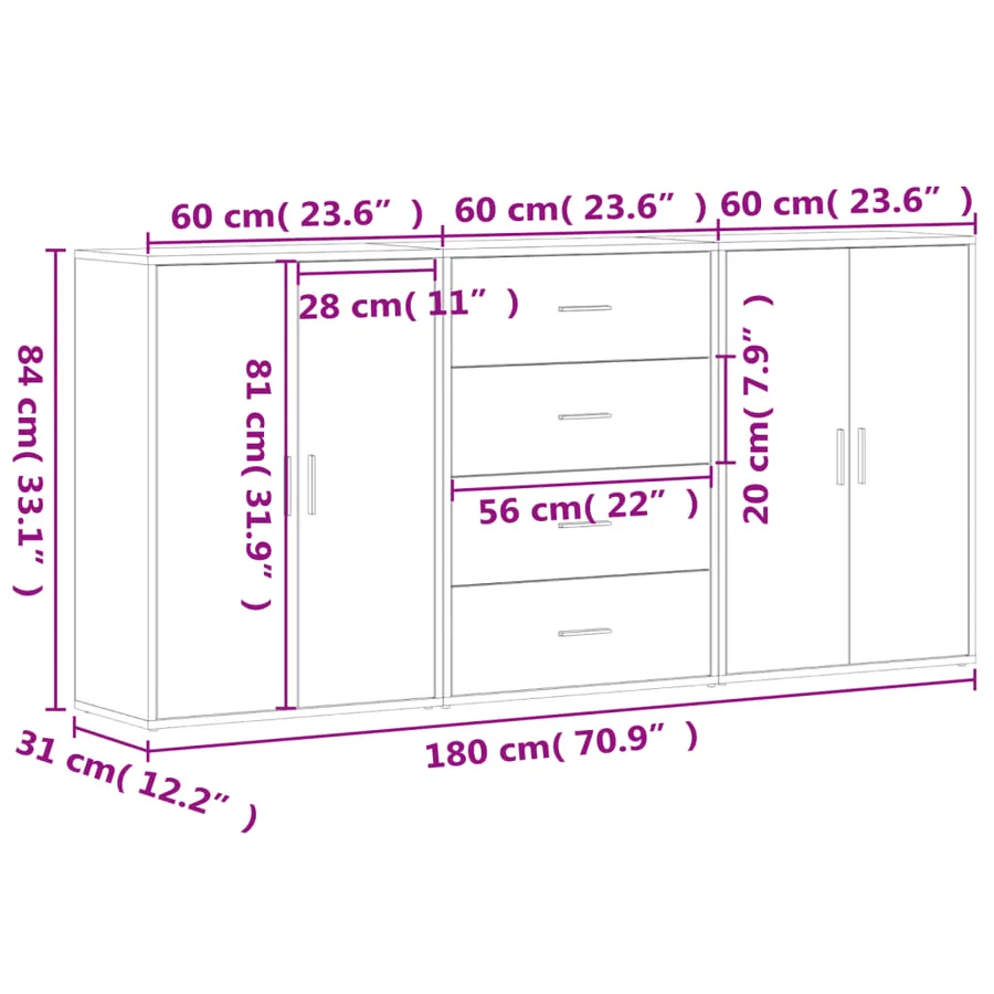 Buffets 3 pcs sonoma gris 60x31x84 cm bois d'ingénierie - 10