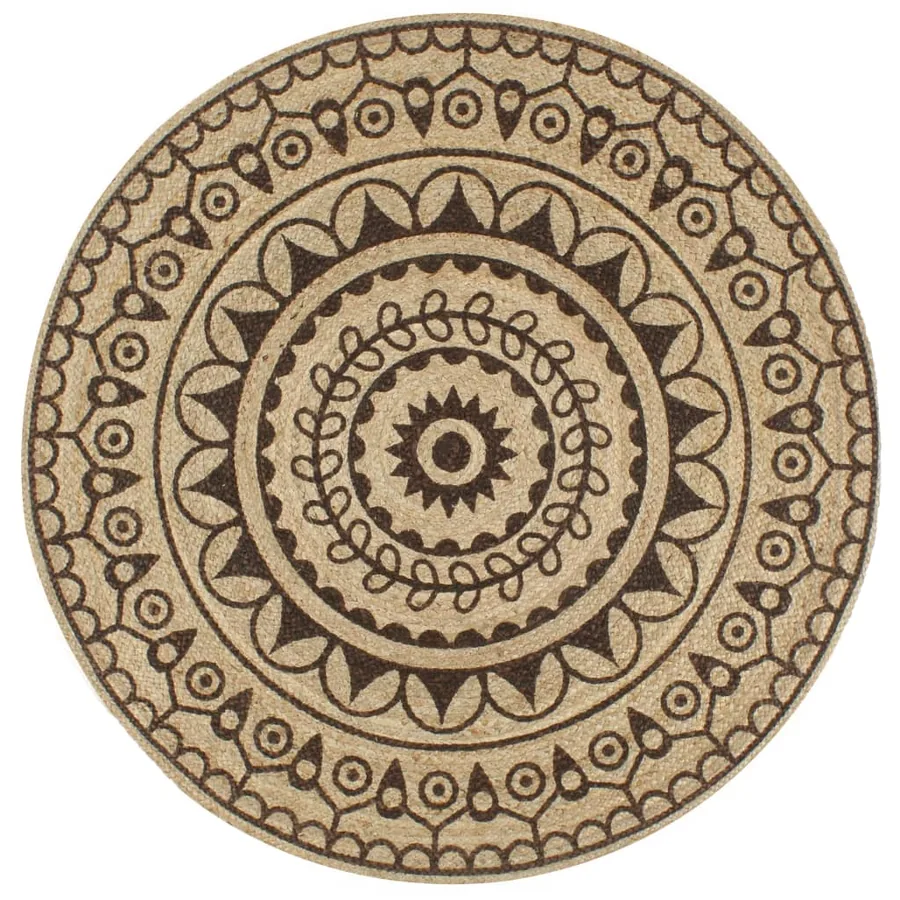 Tapis fait à la main Jute avec imprimé marron foncé 150 cm