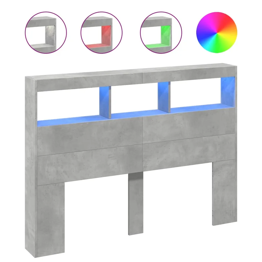 Armoire tête de lit avec LED gris béton 140x17x102 cm - 2
