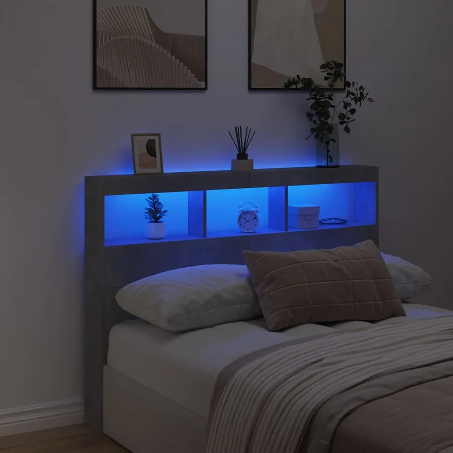 Armoire tête de lit avec LED gris béton 140x17x102 cm - 4