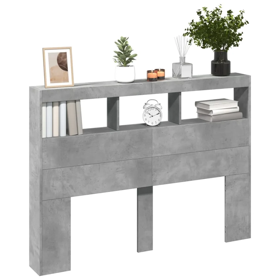 Armoire tête de lit avec LED gris béton 140x17x102 cm - 5