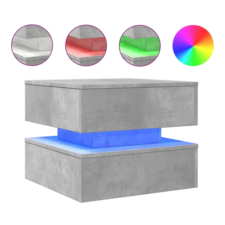 Table basse avec lumières LED gris béton 50x50x40 cm - 2