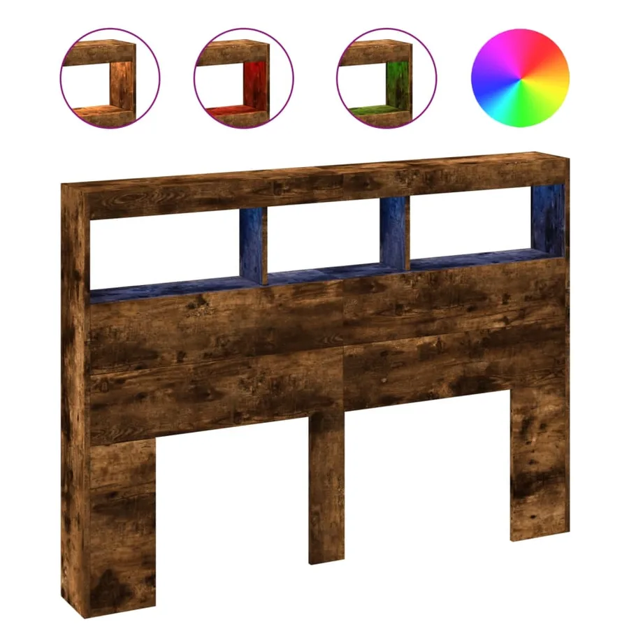 Armoire tête de lit avec LED chêne fumé 140x17x102 cm - 2