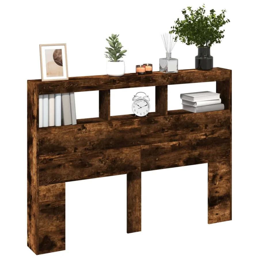 Armoire tête de lit avec LED chêne fumé 140x17x102 cm - 5