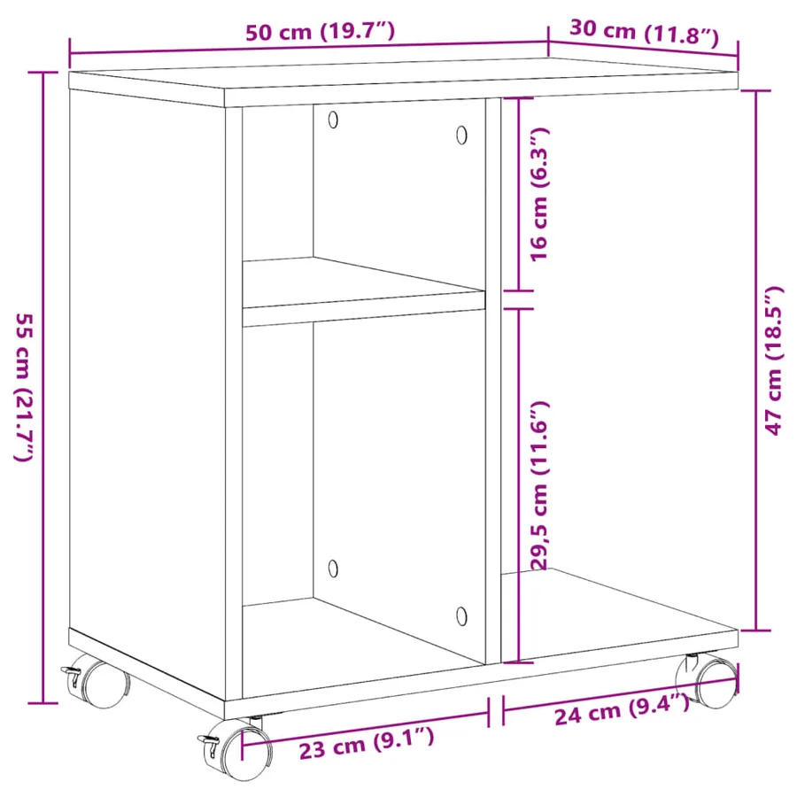 Table d'appoint avec roues noir 50x30x55 cm bois d'ingénierie - 10