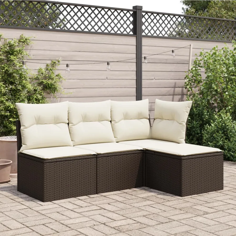 Tabouret de jardin avec coussin brun 55x55x37 cm résine tressée - 3