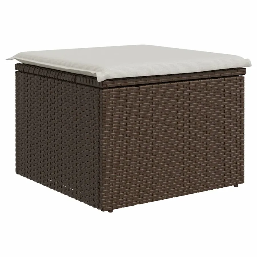 Tabouret de jardin avec coussin brun 55x55x37 cm résine tressée - 6