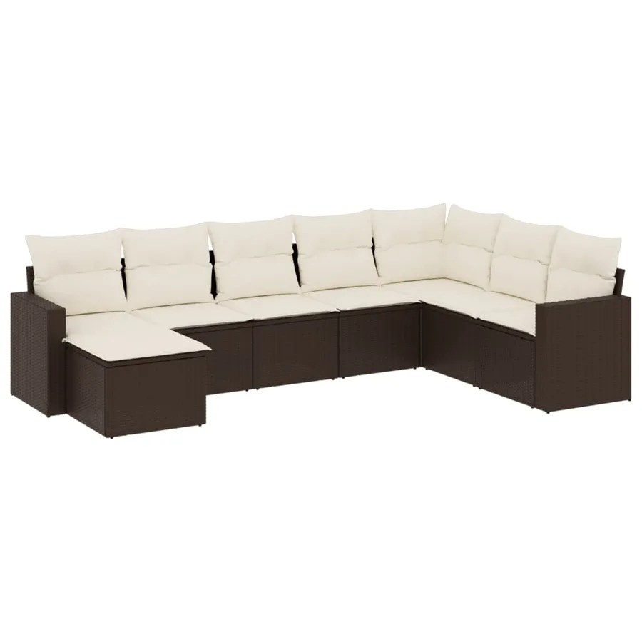 Salon de jardin 8 pcs avec coussins marron résine tressée - 2