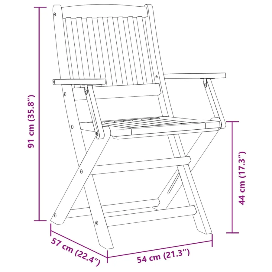 Ensemble de bistro pliable 3 pcs bois d'acacia solide - 10