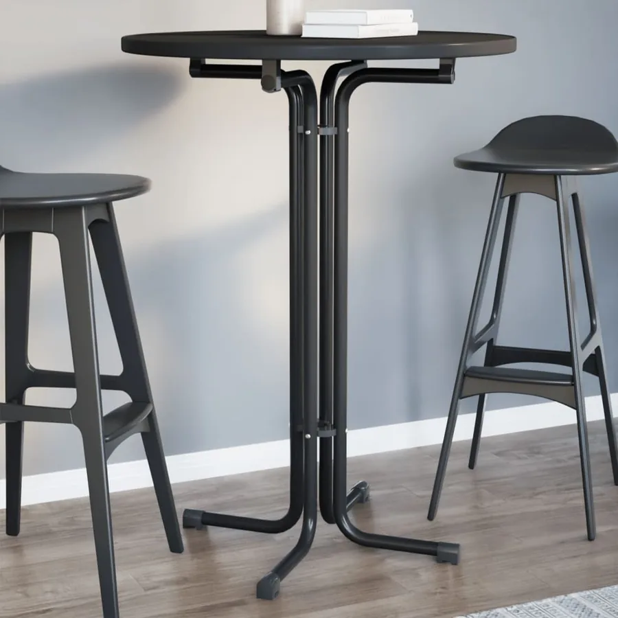 Table de bar noir Ø80x110 cm bois d'ingénierie et acier