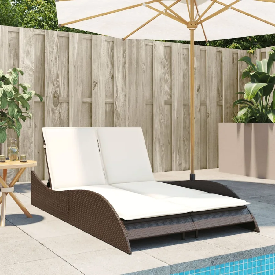 Chaise longue avec coussins marron 114x205x73 cm résine tressée - 3