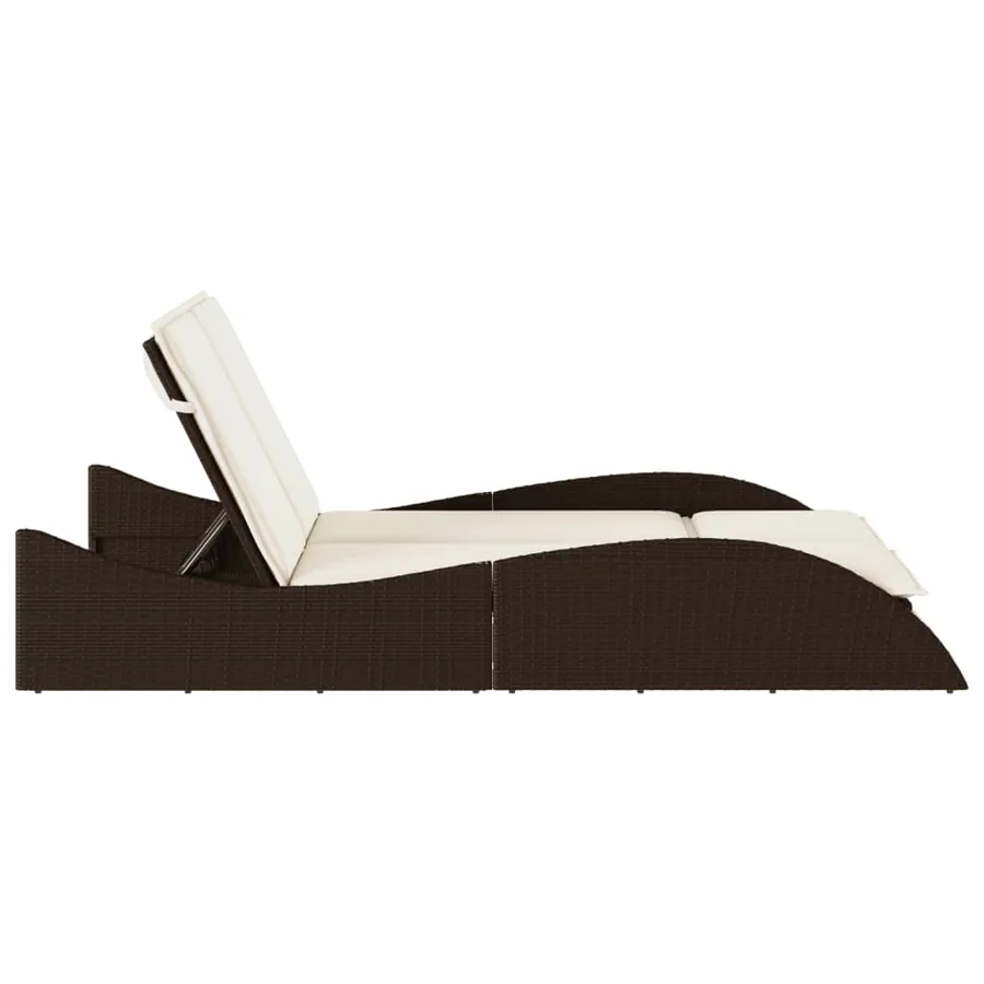 Chaise longue avec coussins marron 114x205x73 cm résine tressée - 5