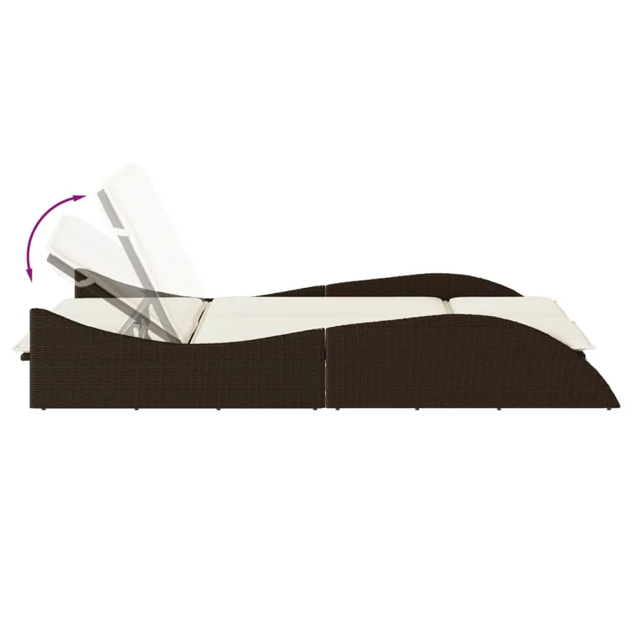 Chaise longue avec coussins marron 114x205x73 cm résine tressée - 7