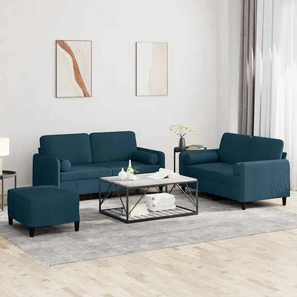 Ensemble de canapés 3 pcs avec coussins bleu velours