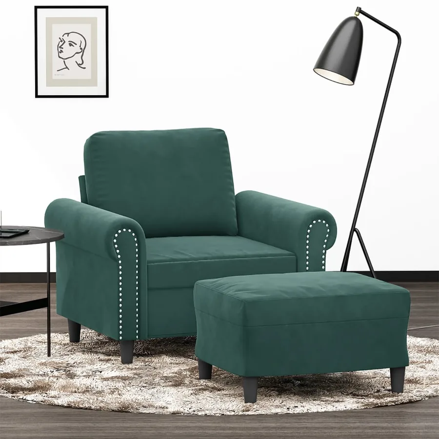 Fauteuil avec repose-pied Vert foncé 60 cm Velours
