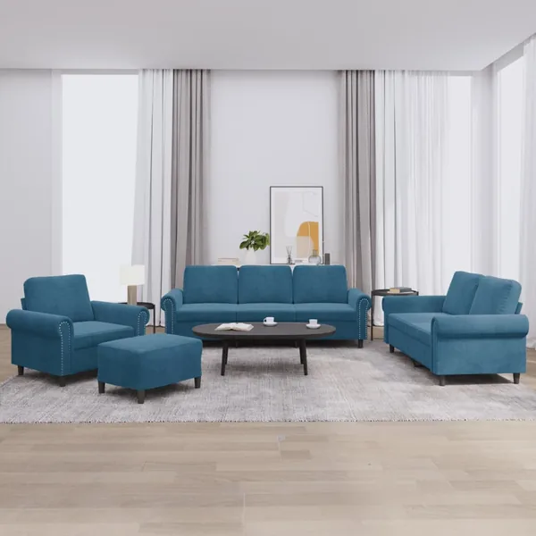 Ensemble de canapés 4 pcs avec coussins Bleu Velours