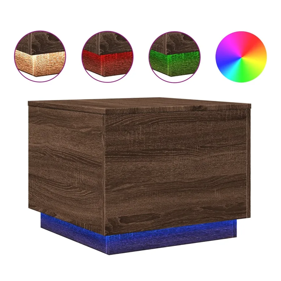 Table basse avec lumières LED chêne marron 50x50x40 cm - 2