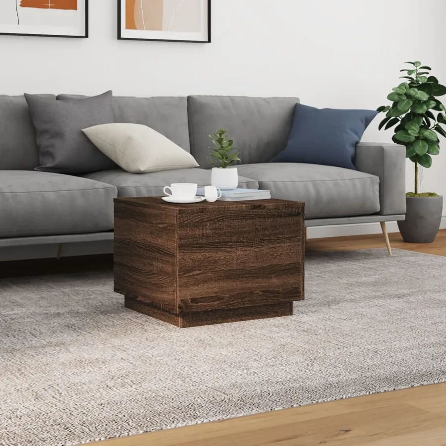 Table basse avec lumières LED chêne marron 50x50x40 cm - 4