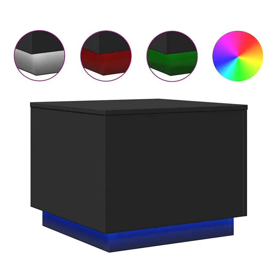 Table basse avec lumières LED noir 50x50x40 cm - 2