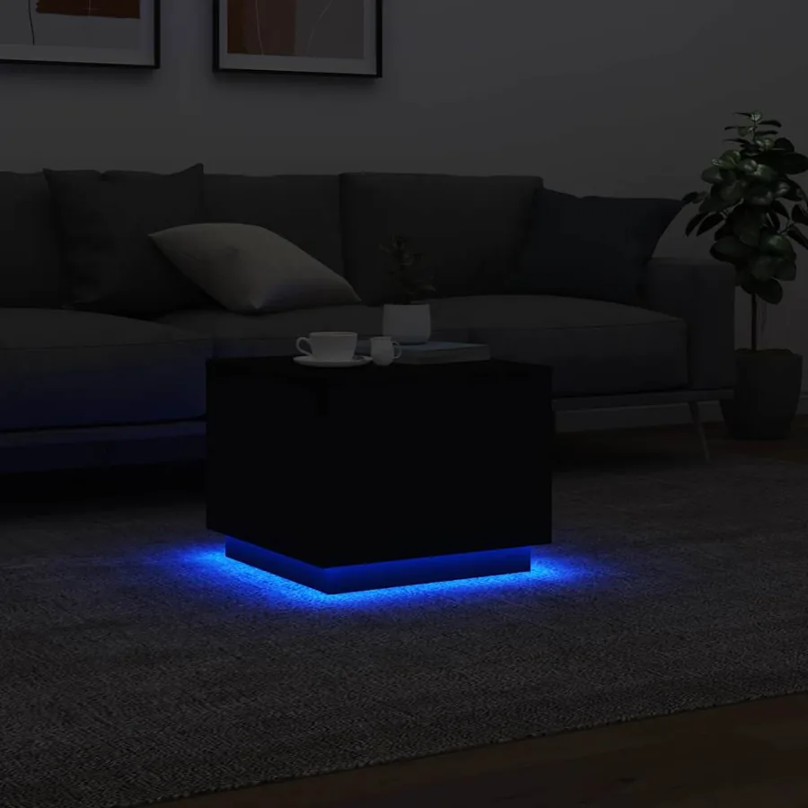 Table basse avec lumières LED noir 50x50x40 cm - 5