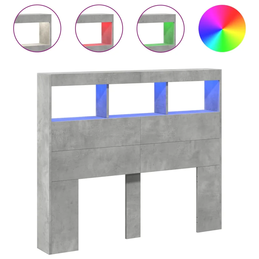 Armoire tête de lit avec LED gris béton 120x17x102 cm - 2