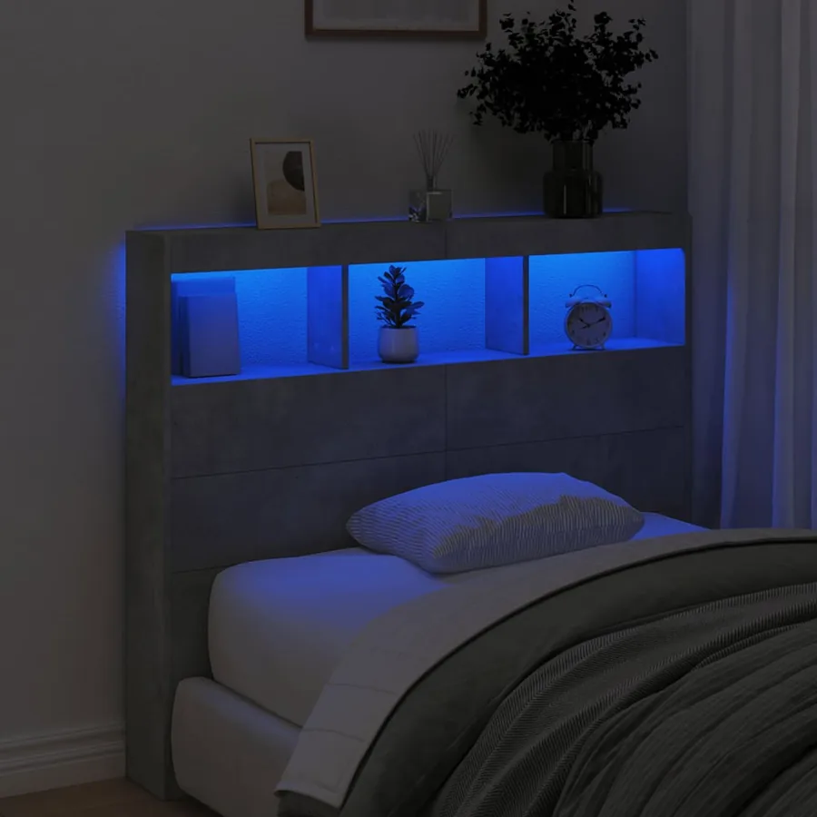 Armoire tête de lit avec LED gris béton 120x17x102 cm - 4